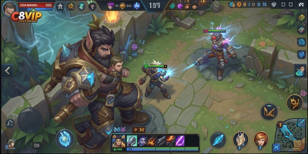 Tampilan gameplay menarik dari C8VIP dengan karakter heroik.