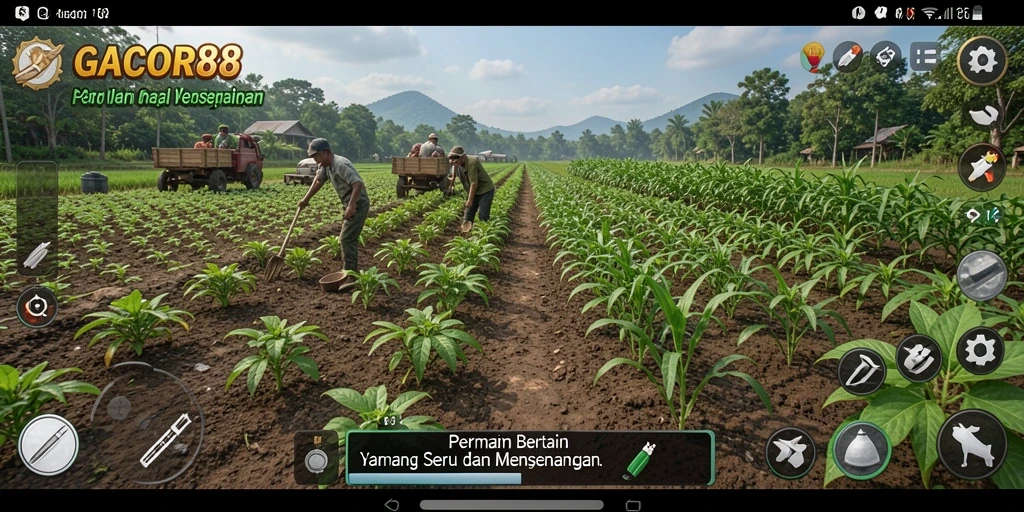 Tampilan gameplay GACOR88 dengan aktivitas bertani yang seru.