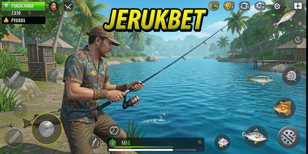 Screenshot gameplay JERUKBET menampilkan aksi memancing yang seru.