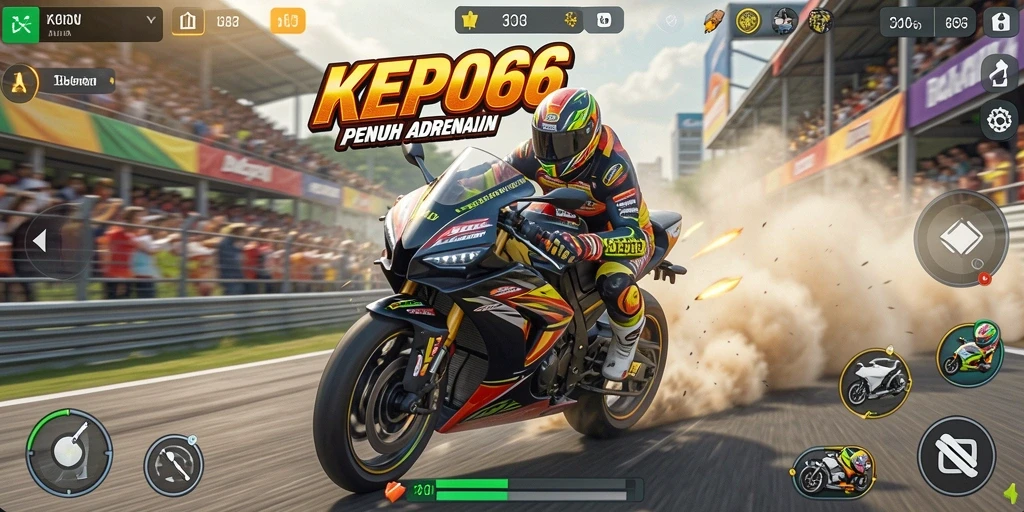 Screenshot utama KEPO66 menampilkan aksi balapan motor yang mendebarkan.