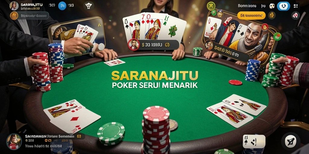 Screenshot utama menunjukkan gameplay poker yang mendebarkan.