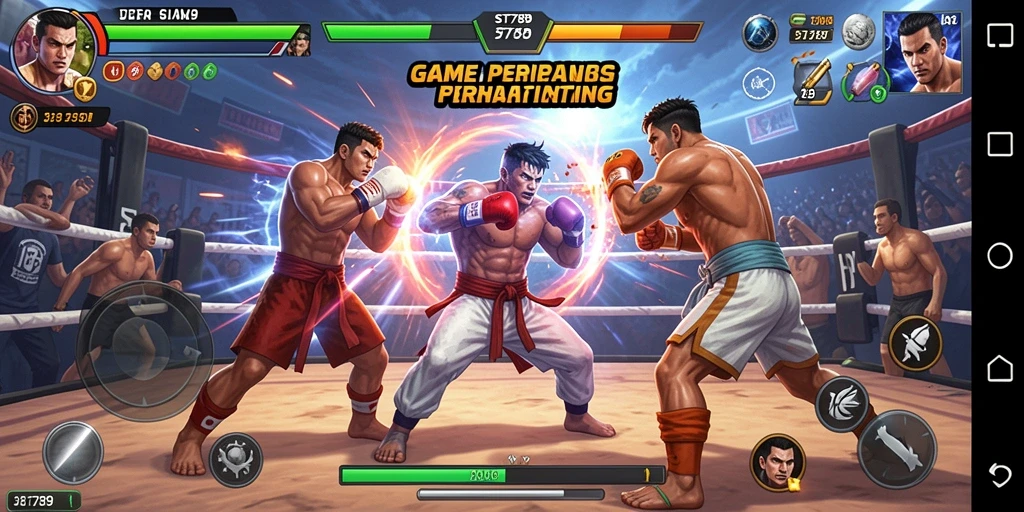 Screenshot ST789 menampilkan pertarungan seru antara karakter dalam arena.