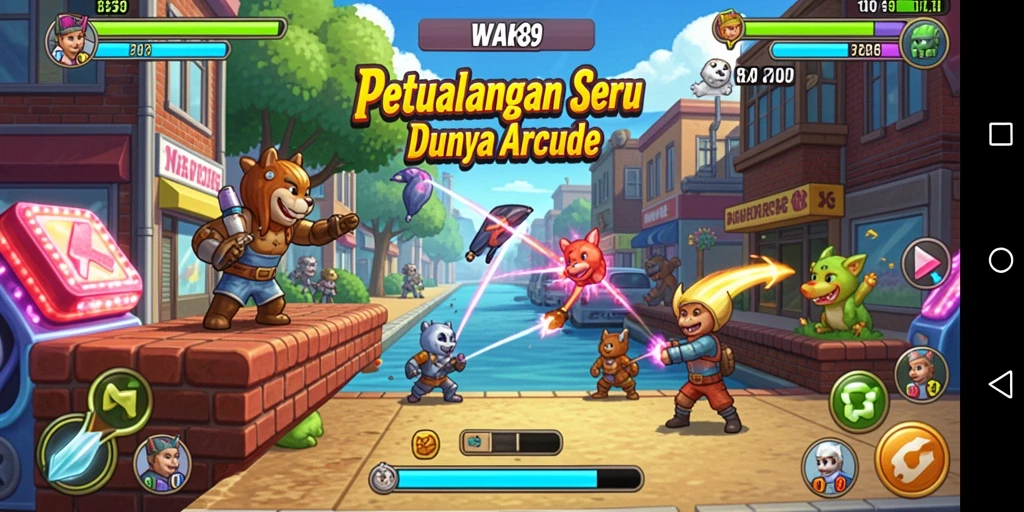 Screenshot utama WAK89 menampilkan aksi seru dalam gameplay Arcade.